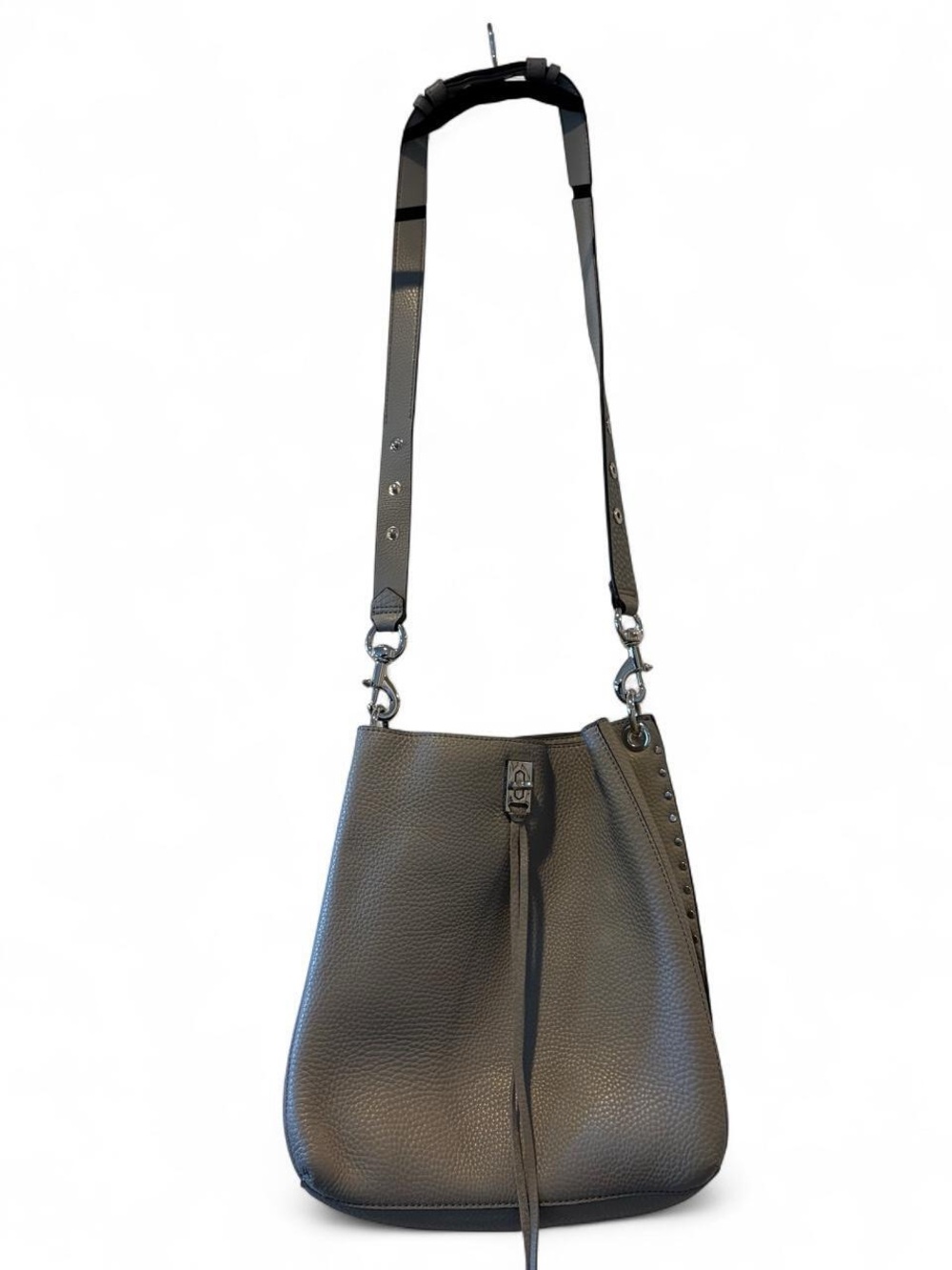 Rebecca Minkoff Gray Pebbled Leather Crossbody Bucket Bag - Picture 3 of 10